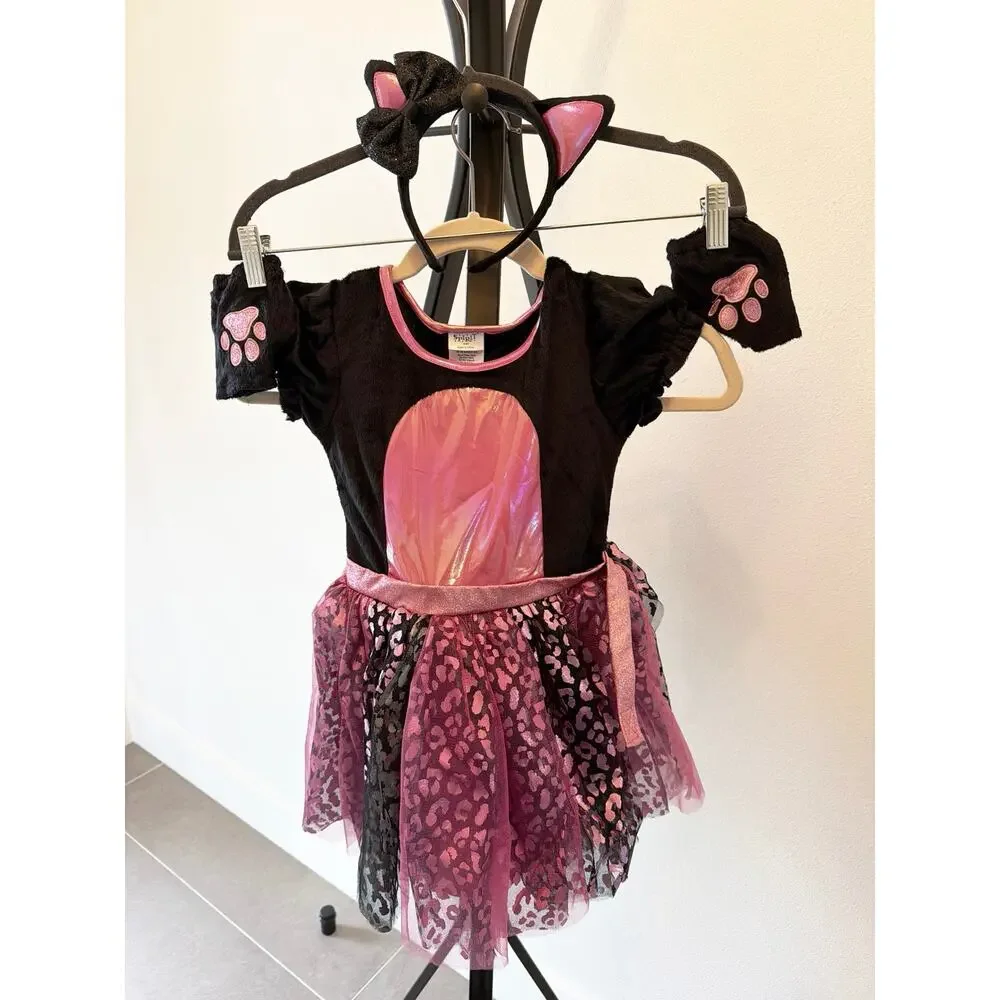 Toddler 5T-6T Official Spirit Halloween Cutie Cat Dress Costume Pink Black